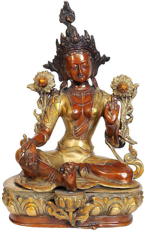 18" Seated Green Tara (Tibetan Buddhist Deity) In Brass | Handmade | Made In India
