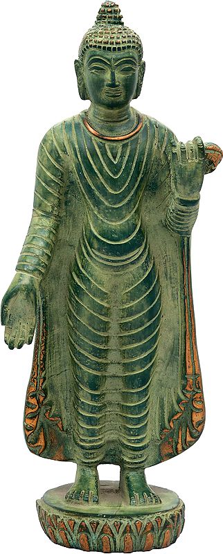 9" Standing Mendicant Buddha in Brass | Handmade Buddhist Statue | Made in India