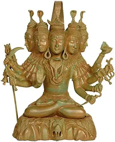 16" Panchamukha Gangadhara Shiva Brass Sculpture | Intricate Handmade Hindu Idol | Made in India