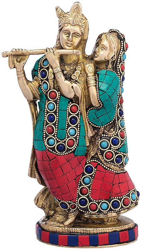 Radha Leaning On Krishna's Shoulder, Listening Intently To His Music