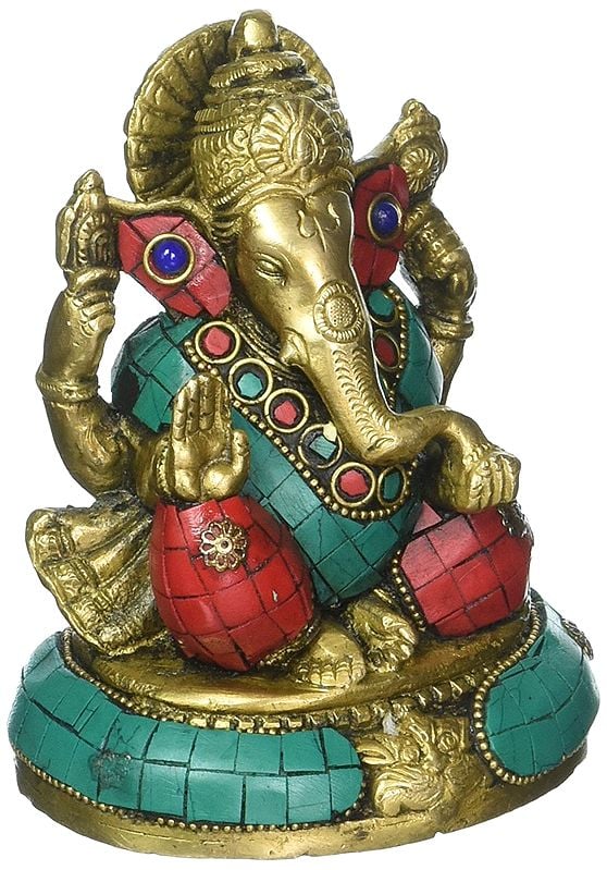 Seated Ganesha, The Inlay On The Throne Matching That On His Robes