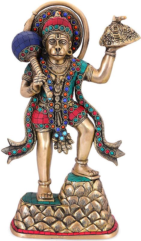 The Powerful Hanuman (Richly Inlaid Brass)