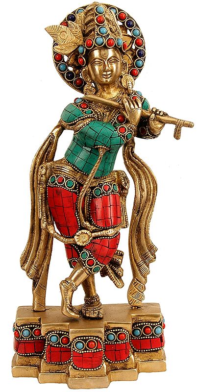 Tribhang Murari (Richly Inlaid Brass)