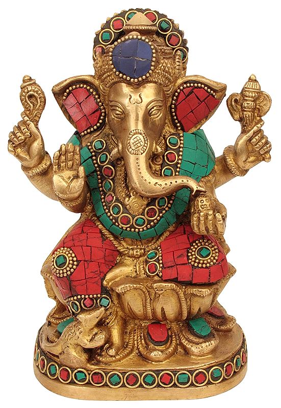 7" Ganesha Idol Generously Proffering His Blessings In Brass | Handmade | Made In India