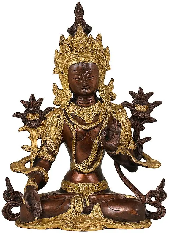 10" White Tara (Tibetan Buddhist Deity) in Brass | Handmade | Made In India