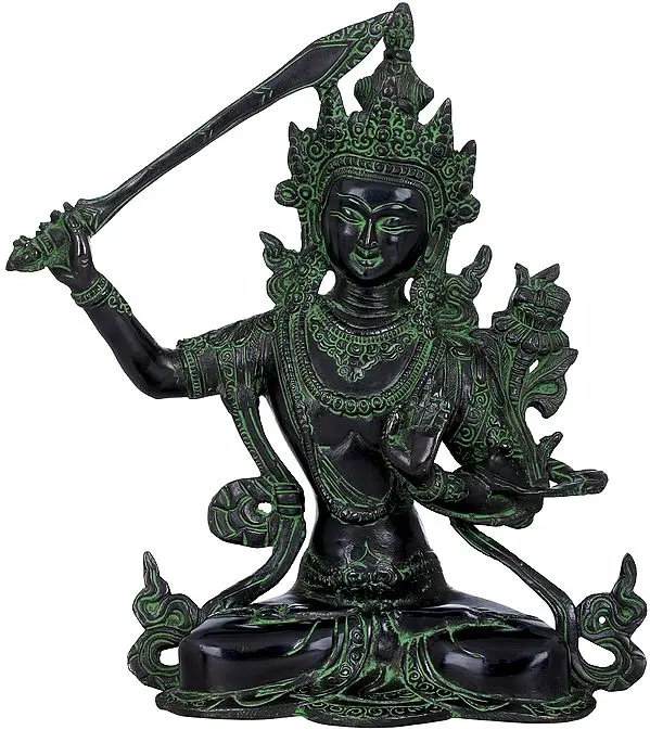 10" (Tibetan Buddhist Deity) Manjushri - Bodhisattva of Transcendent Wisdom In Brass | Handmade | Made In India