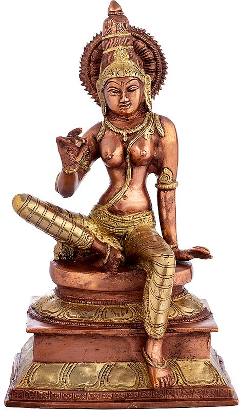 12" Seated Parvati, Her Limbs Long And Graceful In Brass | Handmade | Made In India