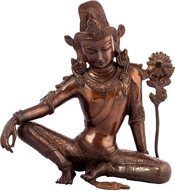 10" The Pensive Lord Chenrezig In Brass | Handmade | Made In India