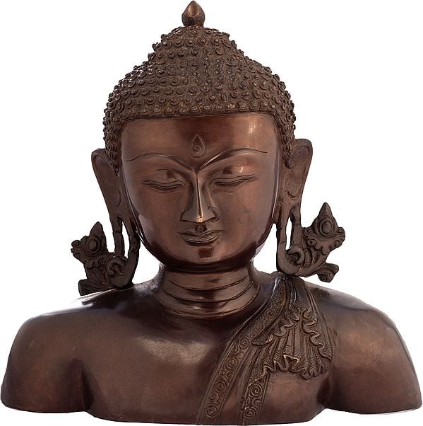 10" Monotone Buddha Bust, A Wall-hanging In Brass | Handmade | Made In India