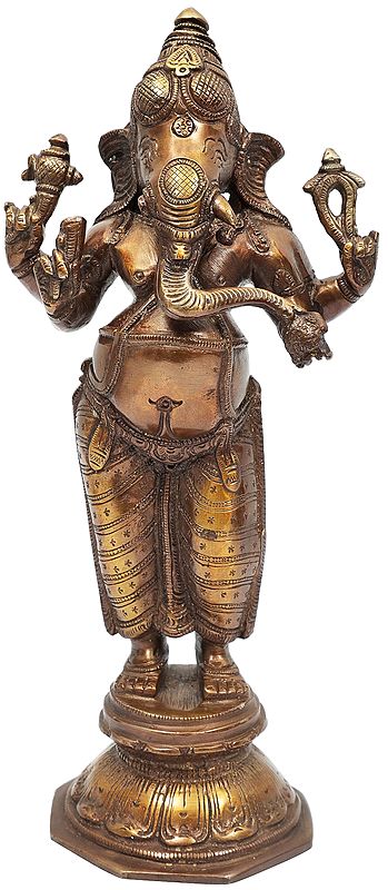10" Dhoti-clad Ekdanta Ganesha, Standing In Brass | Handmade | Made In India