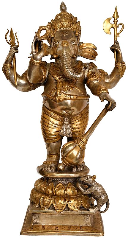 32" Yuddha-Ganpati Idol in Brass | Handmade Hindu Statue | Made in India