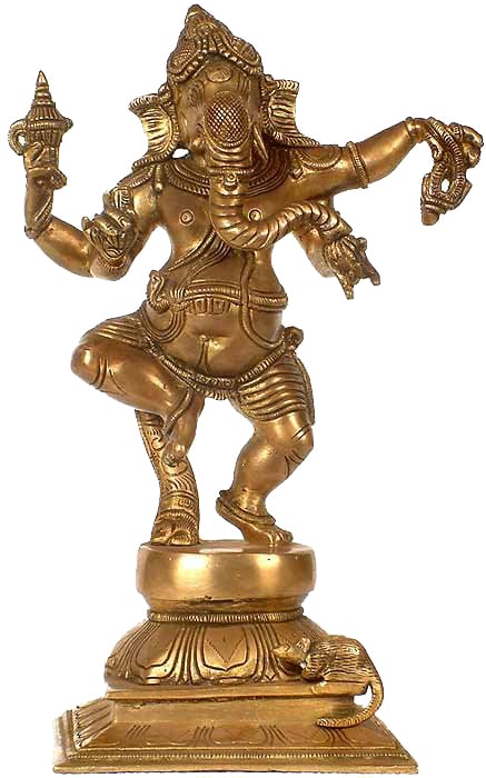 12" Dancing Ganesha, The Goad Intact In His Hand In Brass | Handmade | Made In India
