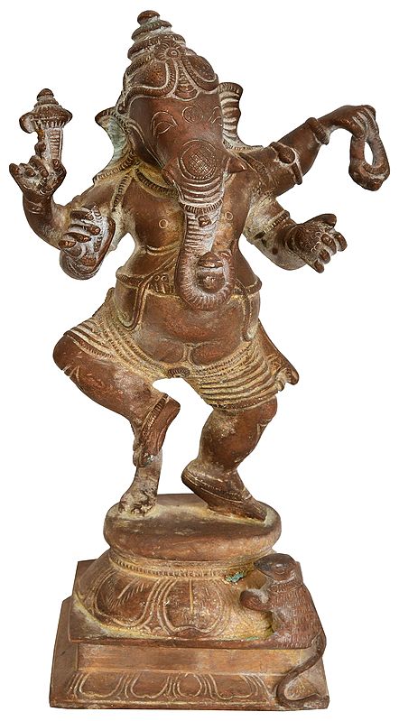 8" Ganesha, In The Midst of A Celebratory Dance Ritual | Handmade Brass Idol