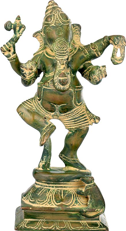 8" Ganesha, In The Midst Of A Celebratory Dance Ritual In Brass | Handmade | Made In India