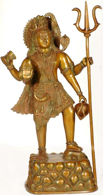 27" Shiva Standing Atop Mount Kailasha In Brass | Handmade | Made In India
