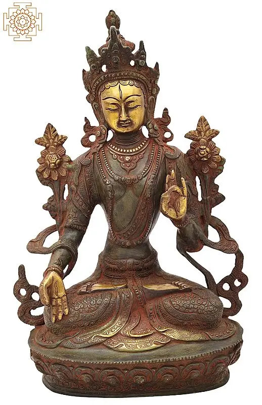 12" Tibetan Buddhist Goddess White Tara in Brass | Handmade | Made In India