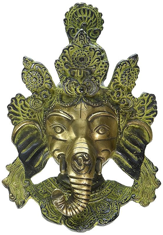 Antique Ganesh Wall Hanging Mask Brass