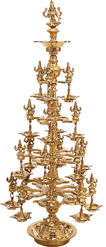 38" Large Size Goddess Lakshmi Lamp In Brass | Handmade | Made In India