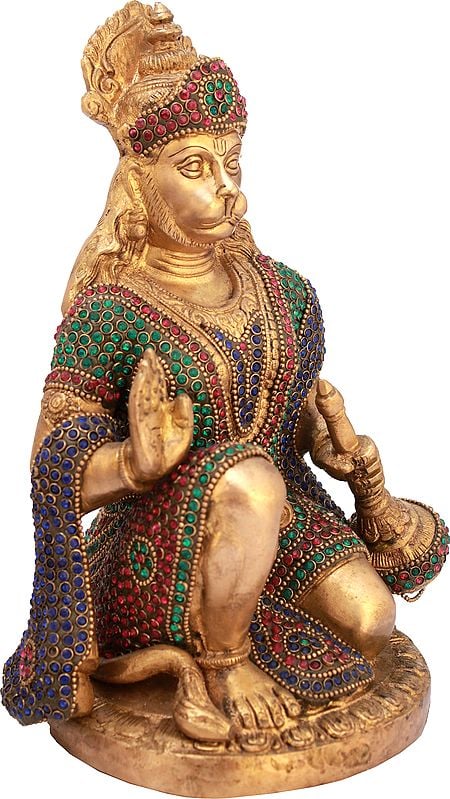 9" Hanuman Ji Granting Abhaya In Brass | Handmade | Made In India