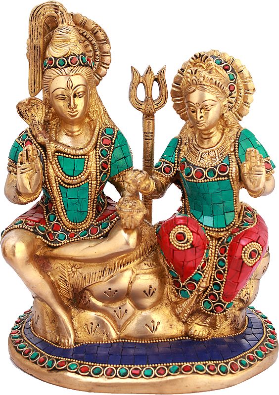 9" Shiva-Parvati Seated on Kailasha In Brass | Handmade | Made In India