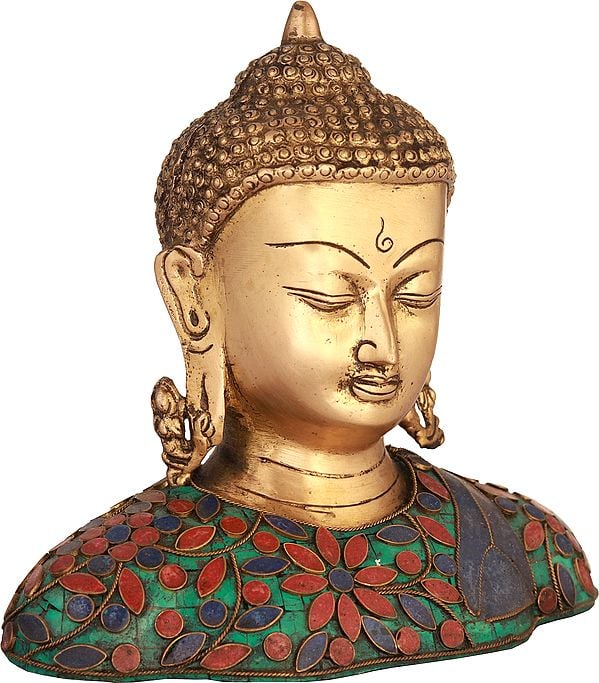6" Lord Buddha Bust In Brass | Tibetan Buddhist Handmade Statue | Made In India