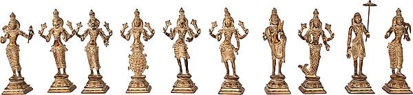 9" Dashavatara: Ten Incarnations of Lord Vishnu ( Matshya, Kurma, Varaha, Narasimha, Vaman, Parashurama, Rama, Balarama, Krishna and Kalki) In Brass | Handmade | Made In India