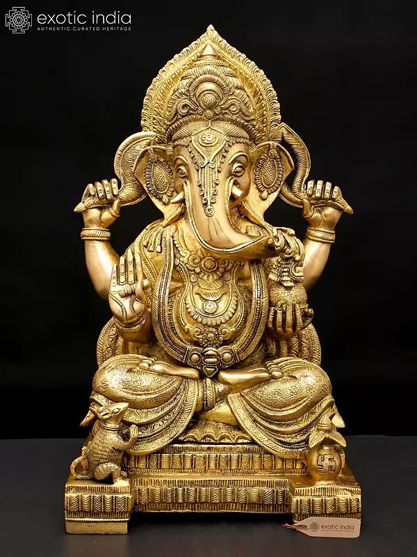 18" Crowned Ganesha In Brass | Handmade | Made In India