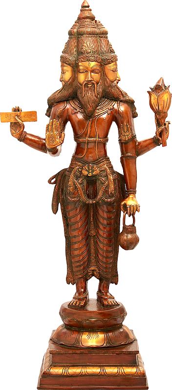 38" Large Size Lord Brahma In Brass | Handmade | Made In India