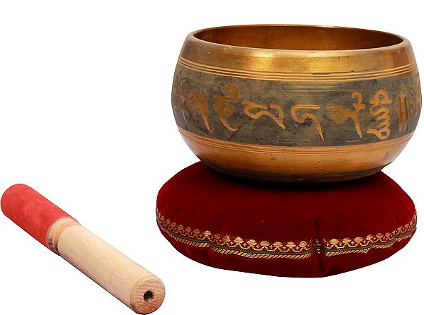 Auspicious Singing Bowl in Antique Color With The Image of Blessing Buddha - Tibetan Buddhist