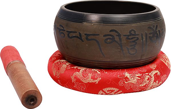 Singing Bowl With The Image of Tibetan Buddhist Lord Buddha in Dhyana