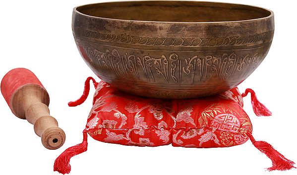 Tibetan Buddhist Singing Bowl With The Image of Lord Buddha and Syllable Mantra