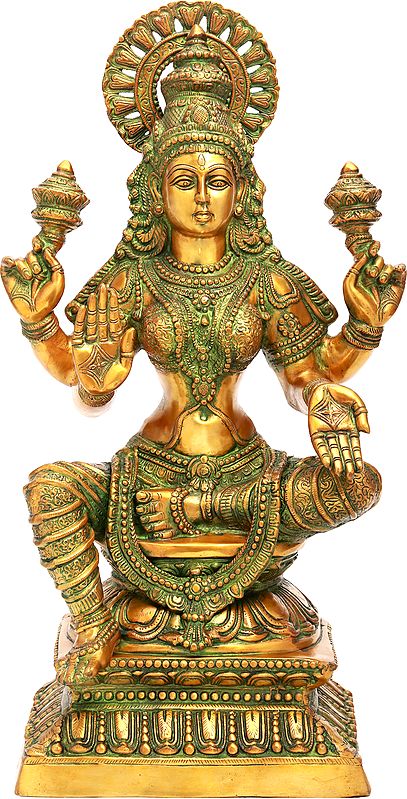 31" Large Size Seated Goddess Lakshmi In Brass | Handmade | Made In India