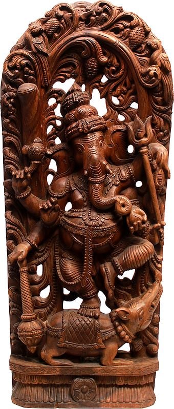 Six Armed Dancing Ganesha Holding a Trident and Mace