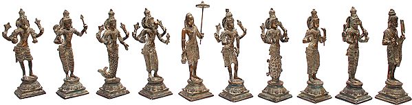 9" Dashavatara: Ten Incarnations of Lord Vishnu In Brass | Handmade | Made In India