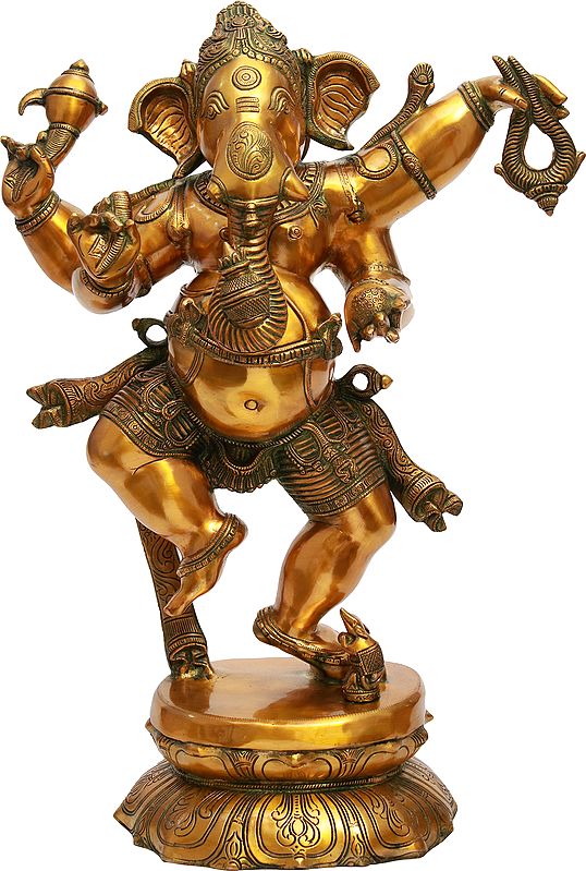 33" Large Size Dancing Ganesha Brass Idol | Handmade | Made In India