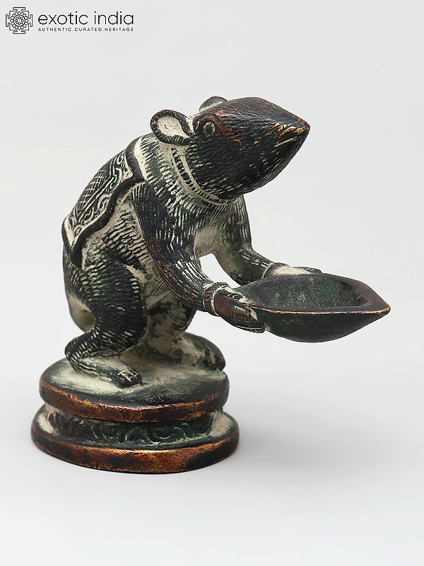 3" Ganesha Lamp with Mouse (Diya) In Brass | Handmade | Made In India