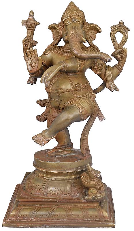 12" Adorably Dancing Ganesha In Brass