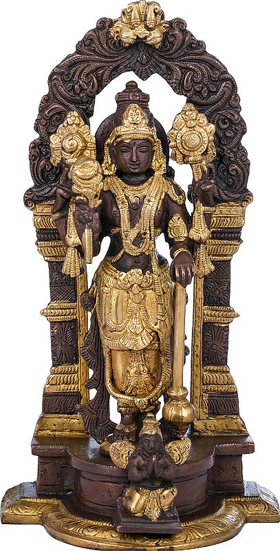 9" Brass Lord Vishnu Idol Standing on Garuda Pedestal