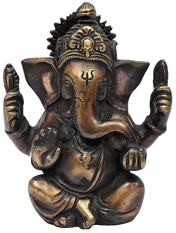 4" Small Ganesha Idol with Large Ears in Brass | Handmade | Made In India