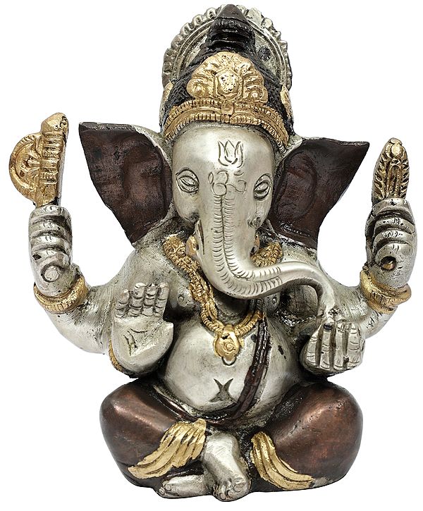 4" Small Ganesha Idol with Large Ears in Brass | Handmade | Made In India