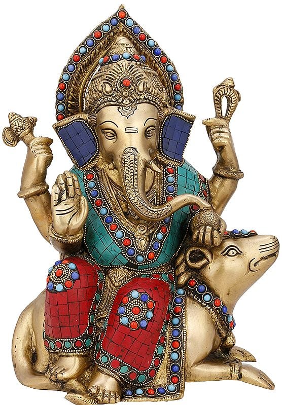 Adorable Boy-deity Ganesha Seated On His Vahana, The Mouse