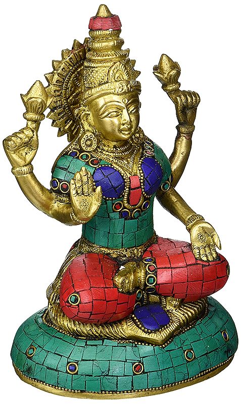 Lakshmi Seated On An Unusual Pedestal, Divine Benevolence On Her Countenance