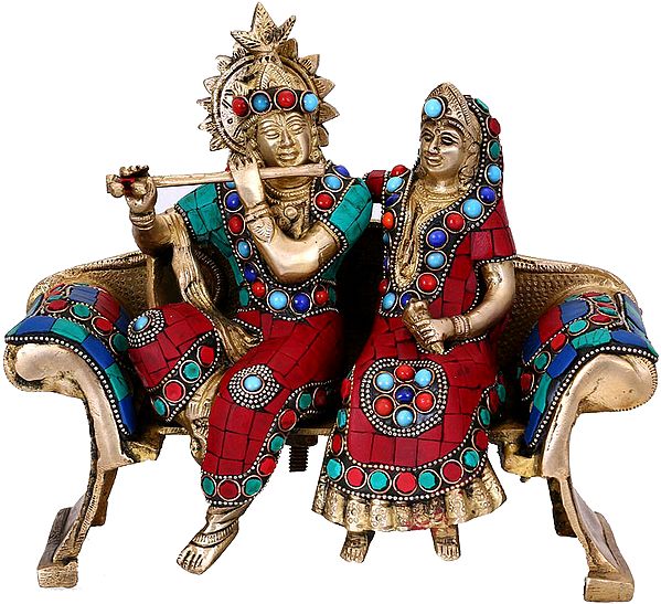 Radha-Krishna Seated On A Couch, Radha Immersed In Krishna's Music