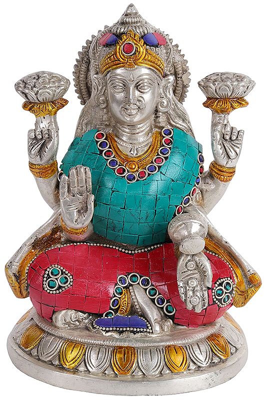 Lakshmi Seated On An Upturned Lotus, With Fresh Lotuses In Her Hands