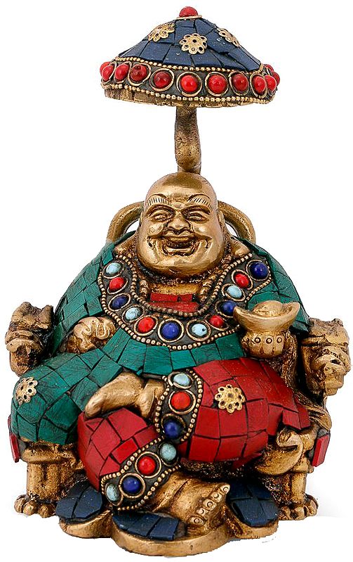 Laughing Buddha Enthroned Beneath An Inlaid Parasol