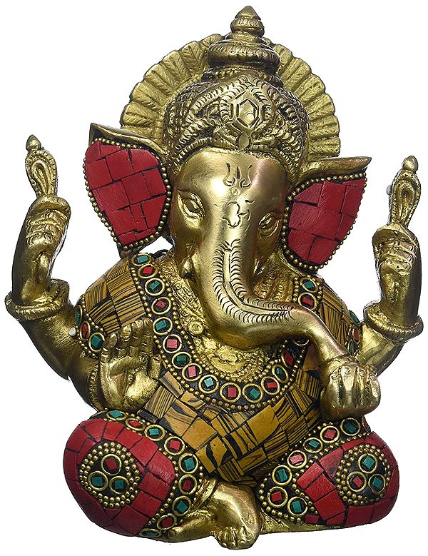 Seated Ganesha, His Adorable Haloed Head Tilted To A Side