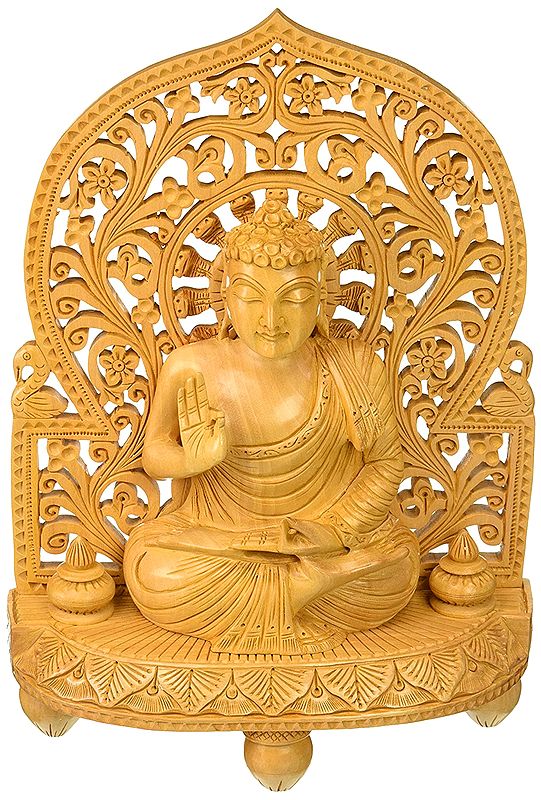 Hand-carved Buddha, Seated On An Elaborately Carved Throne