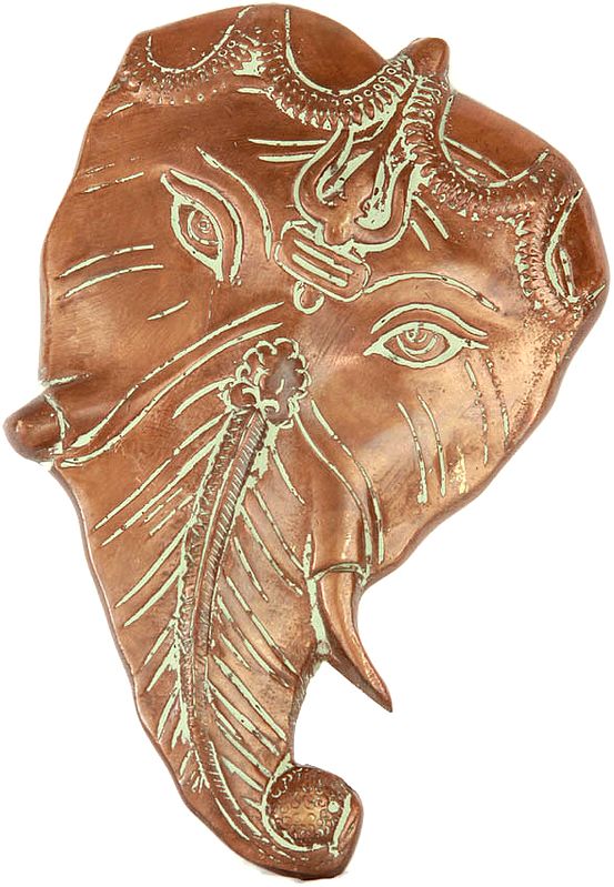 5" Ganesha Countenance Carved From Pipal Leaf Wall-hanging In Brass | Handmade | Made In India