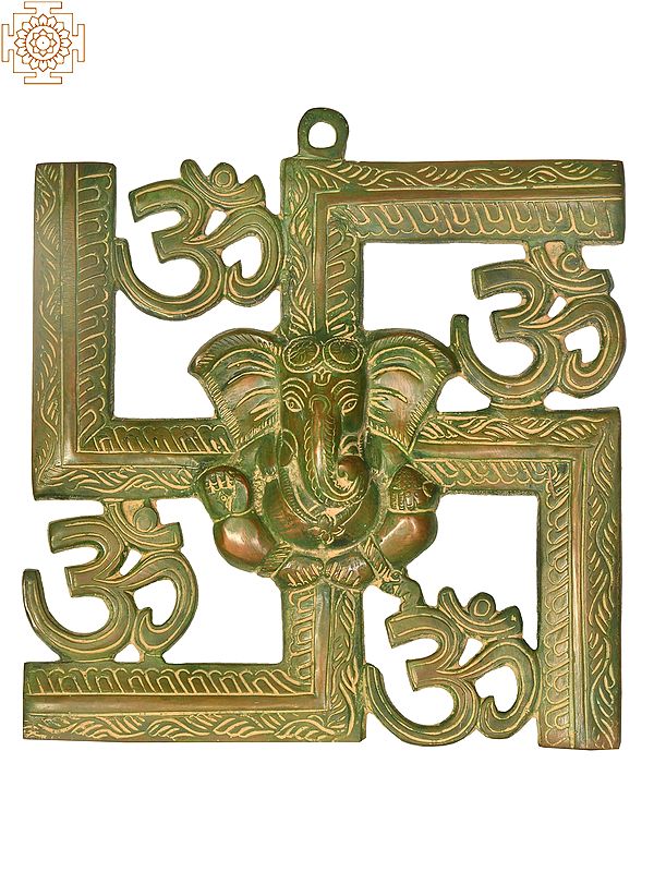 8" Om Wall Hanging, With Central Ganesh Motif in Brass | Handmade | Made in India
