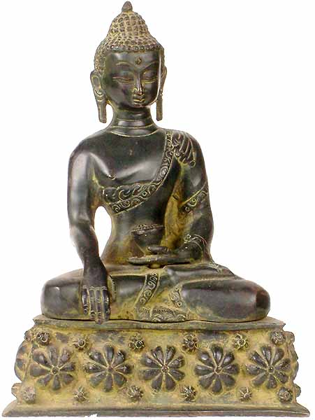 Buddha, His Hand In Bhumisparsha Mudra, Upon A Throne Of Blooming Lotuses
